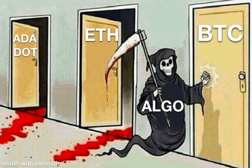 a grim reaper with a scythe is standing in front of a door that says eth on it
