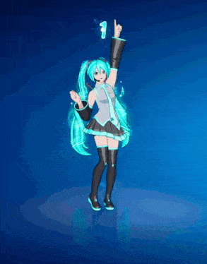 a girl with long blue hair is dancing in front of a graph
