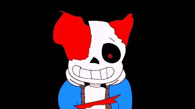 a cartoon drawing of a skeleton with yellow ears and a blue shirt .