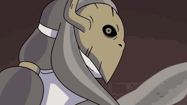 a cartoon drawing of a monster with green eyes and horns