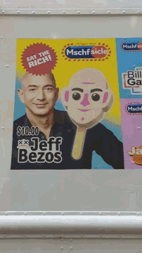 an advertisement for jeff bezos ice cream with a picture of a bald man on it