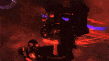 a computer generated image of a monster with a purple and red background