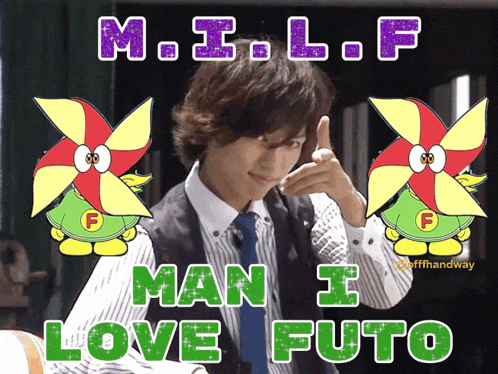 a cartoon of a man with the words man i love futo