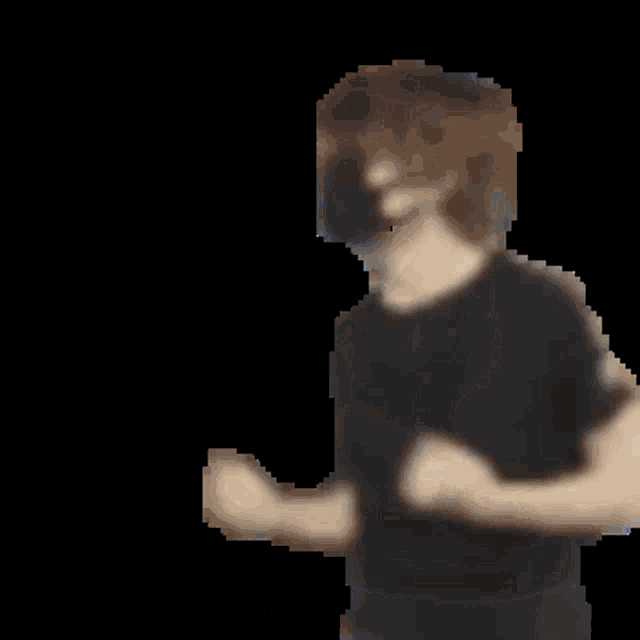 a pixelated image of a man in a black shirt and jeans