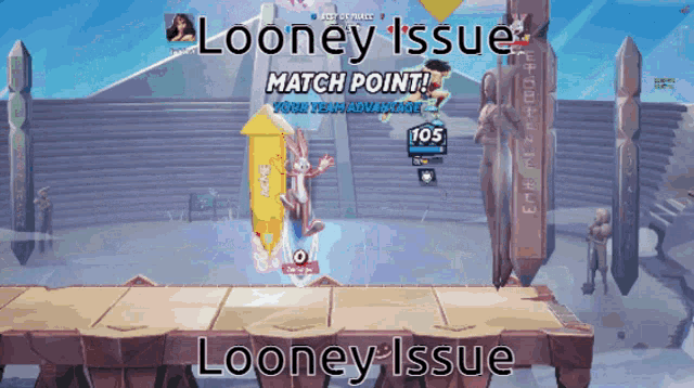a screenshot of a video game with the words " looney issue " at the top