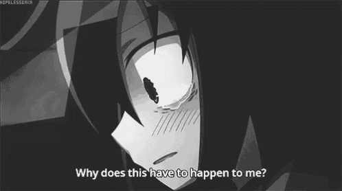 a black and white drawing of a girl asking why does this have to happen to her