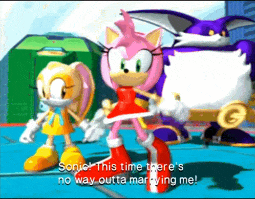 a screenshot of sonic the hedgehog says sonic this time there 's no way outta marrying me !