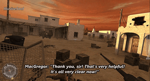 a screenshot of a video game that says mcgregor thank you sir that 's very helpful it 's all very clear now