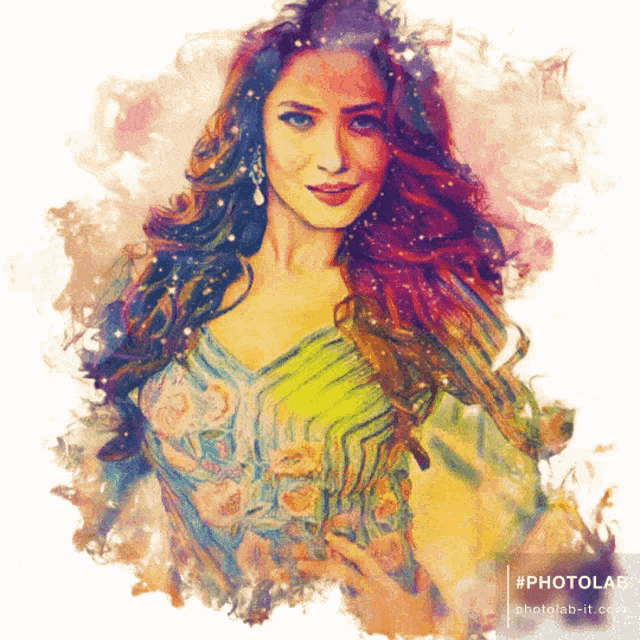 a colorful painting of a woman with #photolab written on the bottom