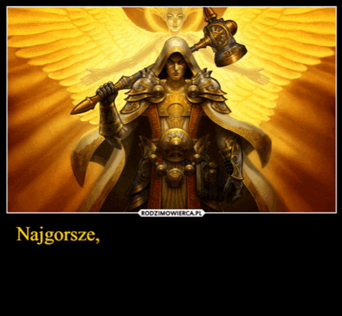 a poster of a knight holding a hammer with the words najgorze on the bottom