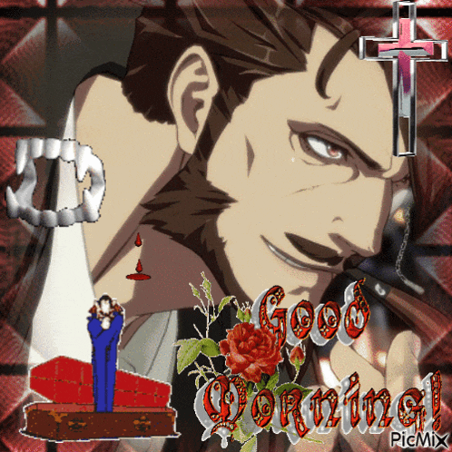 a picture of a vampire and the words good morning picmix