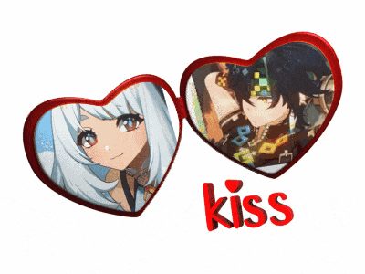a picture of a girl and a boy with the word kiss underneath them