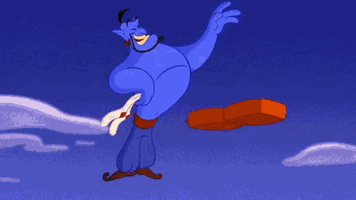 a cartoon drawing of a genie carrying a bottle