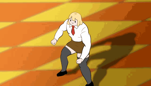 a cartoon drawing of a woman with muscles and a red tie