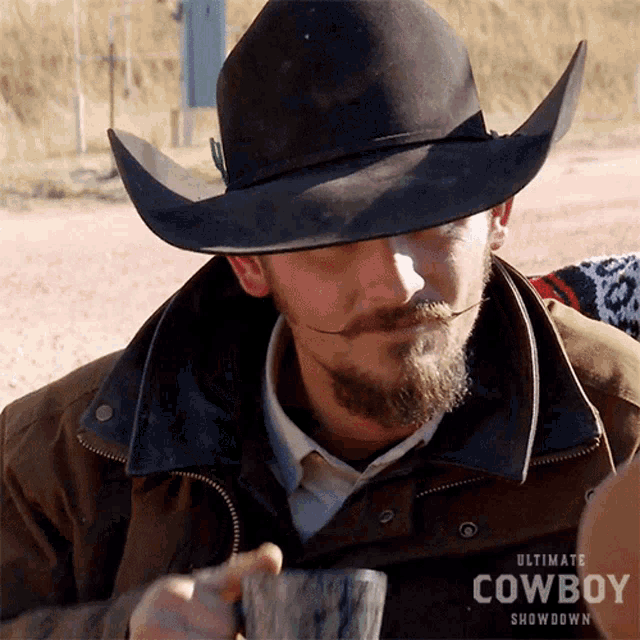 Sipping Coffee Stephen Heitmann GIF - Sipping Coffee Stephen Heitmann Ultimate Cowboy Showdown GIFs