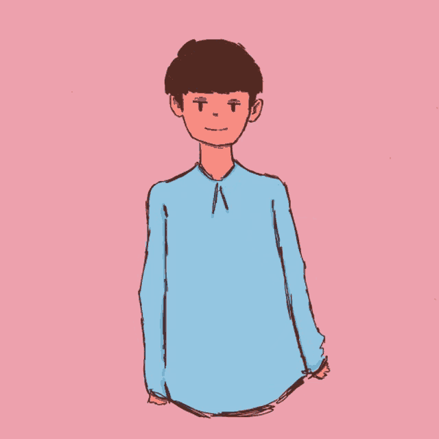 a drawing of a boy wearing a blue hoodie giving a peace sign