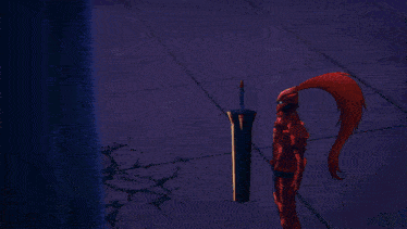 a man in a blue hoodie is surrounded by purple and red objects