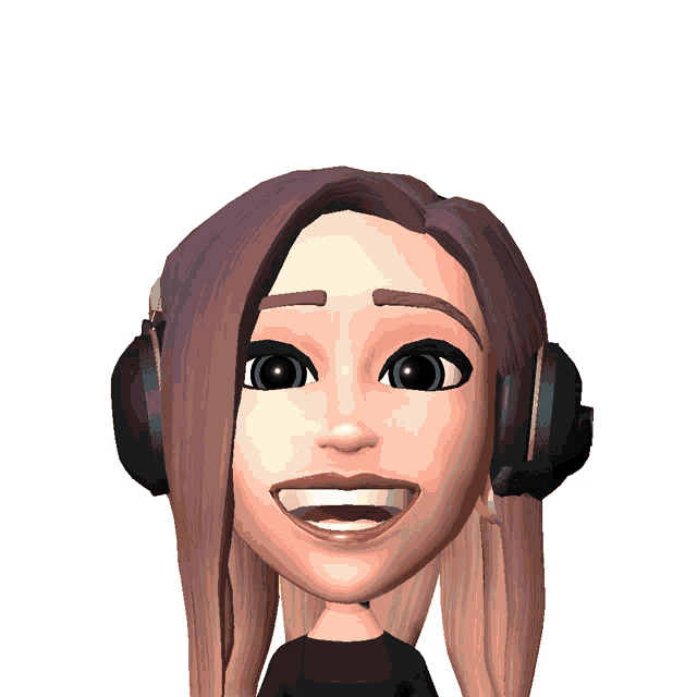 a cartoon character wearing headphones with a smile on her face
