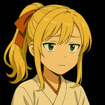a girl with blonde hair and green eyes has a ponytail and a red bow in her hair .