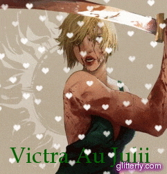 a picture of a woman holding a sword with the name victra on it