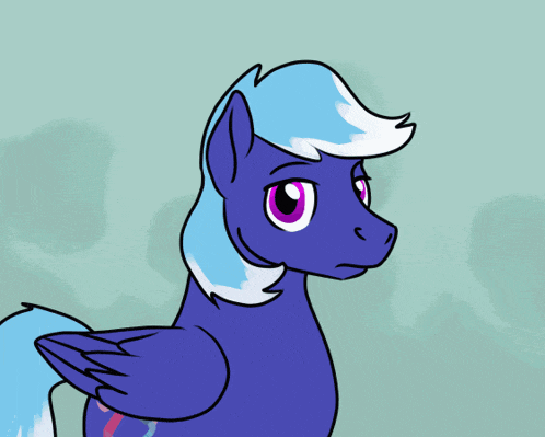 a drawing of a pony with wings and a blue mane