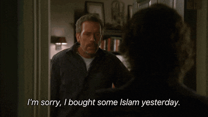 a man is talking to another man and says i 'm sorry , i bought some islam yesterday