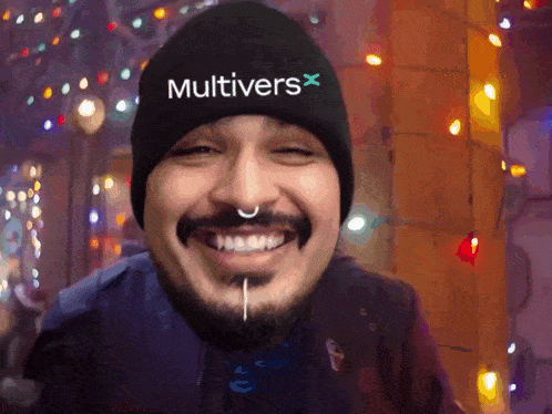 a man wearing a beanie that says multivers