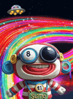 a cartoon character with the number 8 on his eyes