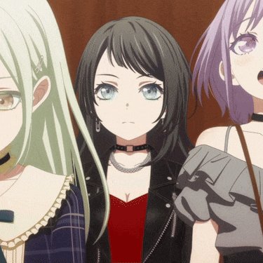 three anime girls are standing next to each other