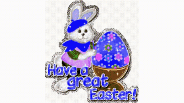 a picture of a bunny holding an easter egg with the words have a great easter
