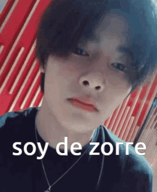 a close up of a person 's face with the words soy de zorre written on the bottom