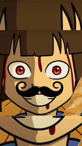 a close up of a cartoon character with a mustache