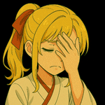 a girl with blonde hair is covering her face with her hand .