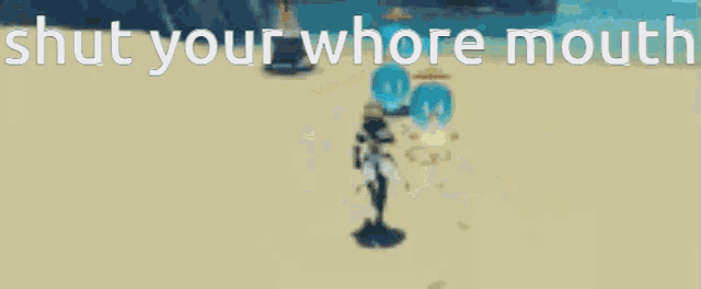 a video game scene with the words " shut your whore mouth " above it