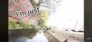 a video of a person jumping over a river with the words `` i 'm just '' written on the bottom .