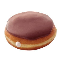 a donut with chocolate frosting and a white sprinkle on it
