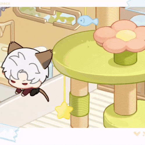 a cartoon cat is flying through the air while playing with a star
