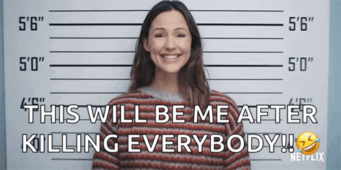 a woman is smiling in front of a police lineup and the caption says this will be me after killing everybody