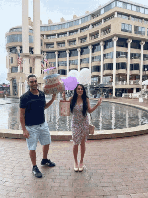 a man and a woman holding balloons and a sign that says " my lucky day to you "