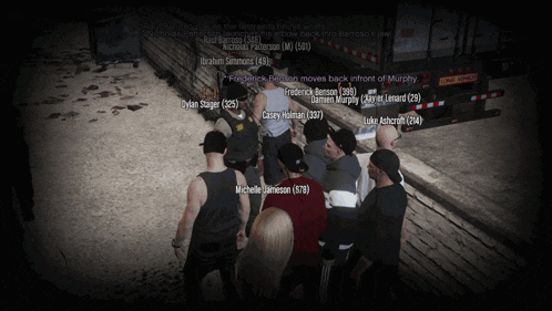 a group of people are standing in front of a truck and one of their names is dylan sager