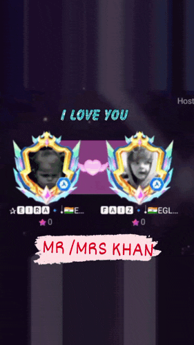 mr / mrs khan says i love you on a purple background