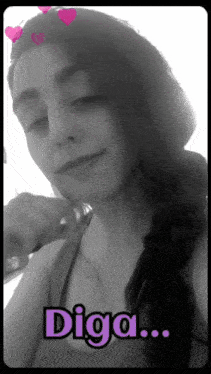 a black and white photo of a woman with hearts on her head and the word diga on the bottom