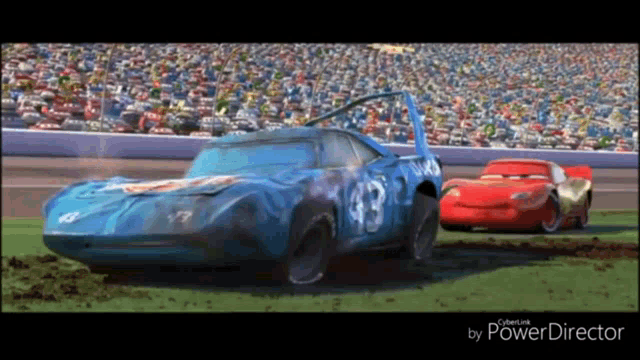 a blue race car with the number 43 on the side