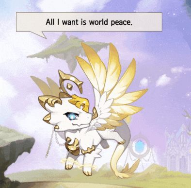 a cartoon character with wings says all i want is world peace