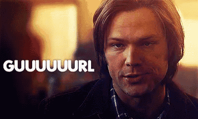 a close up of a man 's face with the words guuuuuuuurl written in white letters