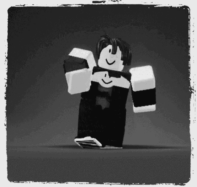 a black and white photo of a roblox character wearing sunglasses