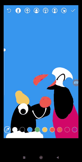 a phone screen shows a penguin and a clown on it