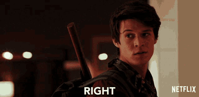 a netflix ad shows a man with a backpack holding a sword