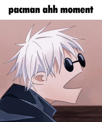a cartoon of a man wearing sunglasses with the words pacman ahh moment above him