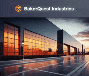 bakerquest industries building with a parking lot in front